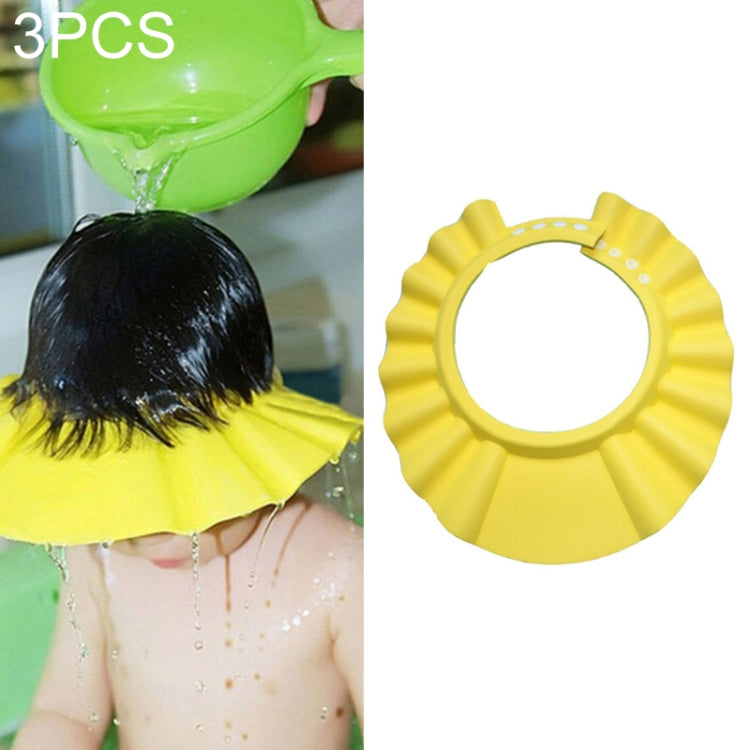 Bộ 3 mũ tắm an toàn cho bé, mũ tắm cho trẻ em có vành, mũ tắm điều chỉnh được, bảo vệ mắt và tóc khi tắm, mũ chống nước, màu vàng + tai, xanh + tai, vàng + sóng, xanh + sóng, vàng + tròn, xanh + tròn, hồng + sóng, hồng + tai, hồng + tròn