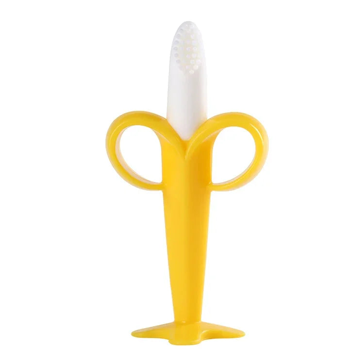 3 cái bàn chải tập luyện silicone cho bé hình chuối an toàn, đồ chơi nhai cho bé mọc răng, vòng nhai quà tặng cho trẻ sơ sinh, màu vàng-B