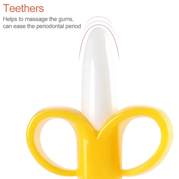 3 cái bàn chải tập luyện silicone cho bé hình chuối an toàn, đồ chơi nhai cho bé mọc răng, vòng nhai quà tặng cho trẻ sơ sinh, màu vàng-B