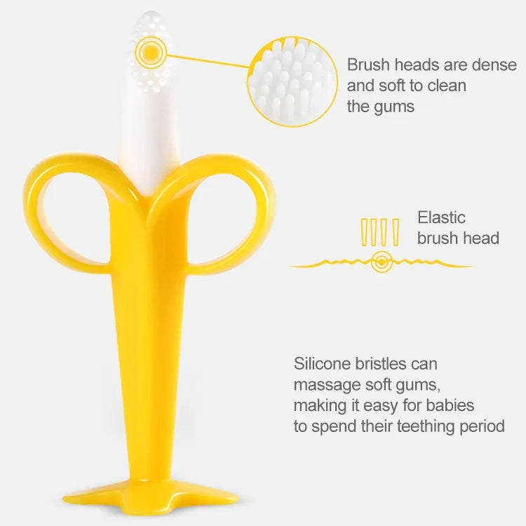 3 cái bàn chải tập luyện silicone cho bé hình chuối an toàn, đồ chơi nhai cho bé mọc răng, vòng nhai quà tặng cho trẻ sơ sinh, màu vàng-B