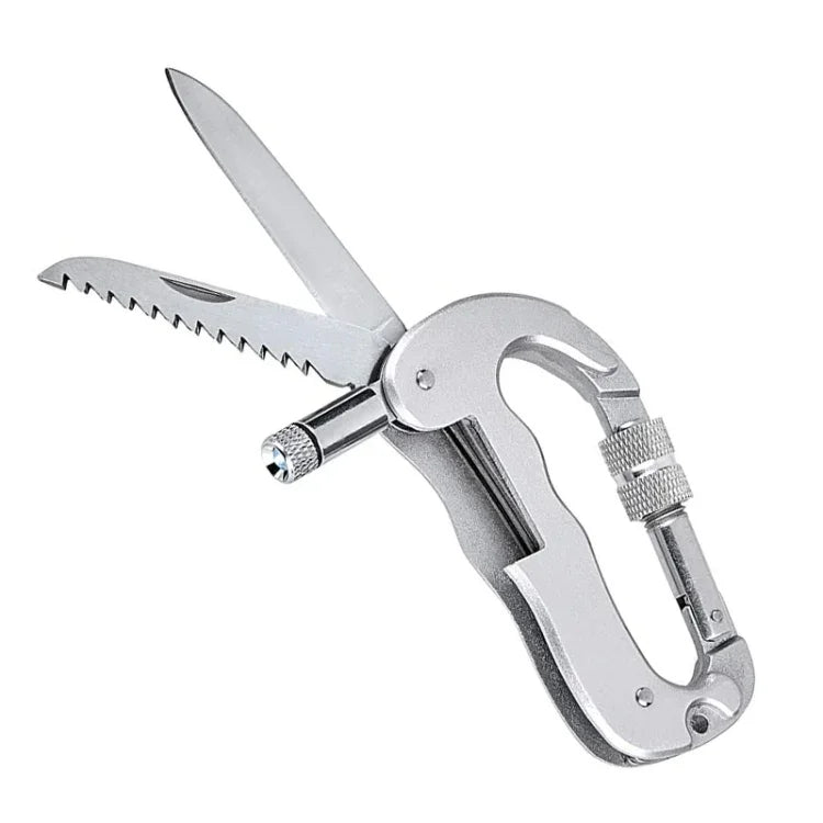 Cưa gấp tự vệ an ninh đa chức năng, móc khóa carabiner, thiết bị sinh tồn hoang dã, loại D + LED