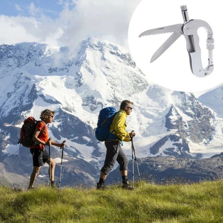 Cưa gấp tự vệ an ninh đa chức năng, móc khóa carabiner, thiết bị sinh tồn hoang dã, loại D + LED