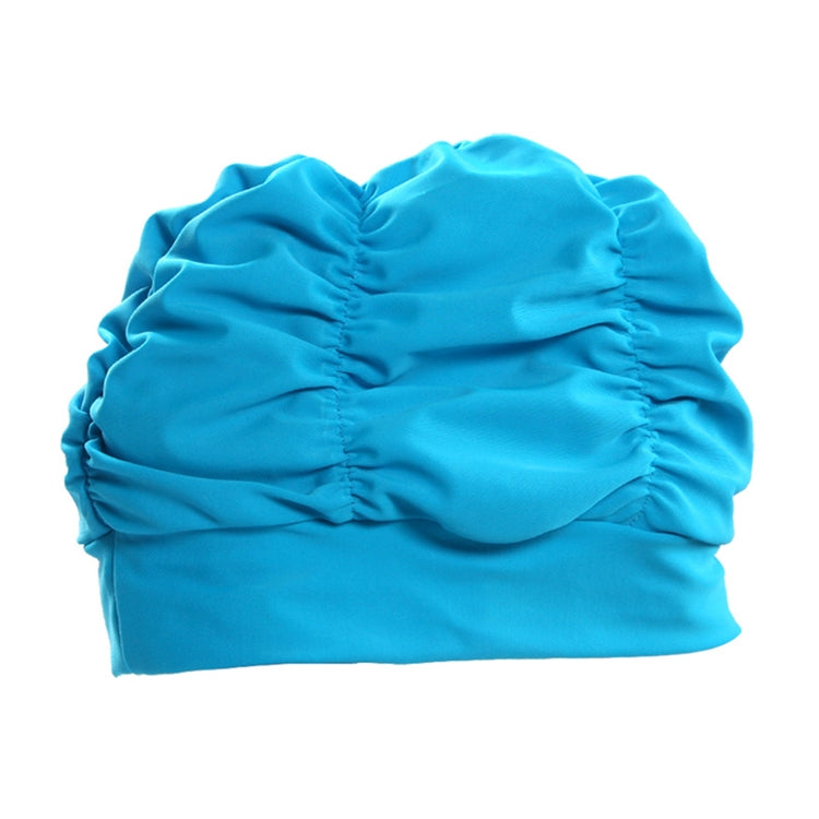 Mũ bơi nữ tai nghe vải xếp ly, mũ bơi nữ (xanh hồ), mũ bơi nữ (tím), mũ bơi nữ (hồng)