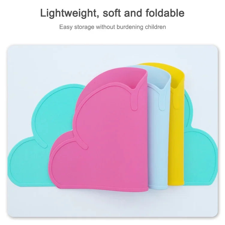 Tấm lót bàn ăn silicone hình đám mây cho trẻ em, chống thấm nước, bảo vệ môi trường, tấm bàn học sinh, màu trắng, đen, vàng, xanh dương, xanh lá, hồng nhạt, xám đậm, xanh dương nhạt, xanh lá nhạt, xám nhạt, hồng đậm