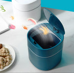 Thùng rác mini để bàn có nắp đậy, hộp chứa rác dọn dẹp hình trụ, kiểu đẩy, miệng lật