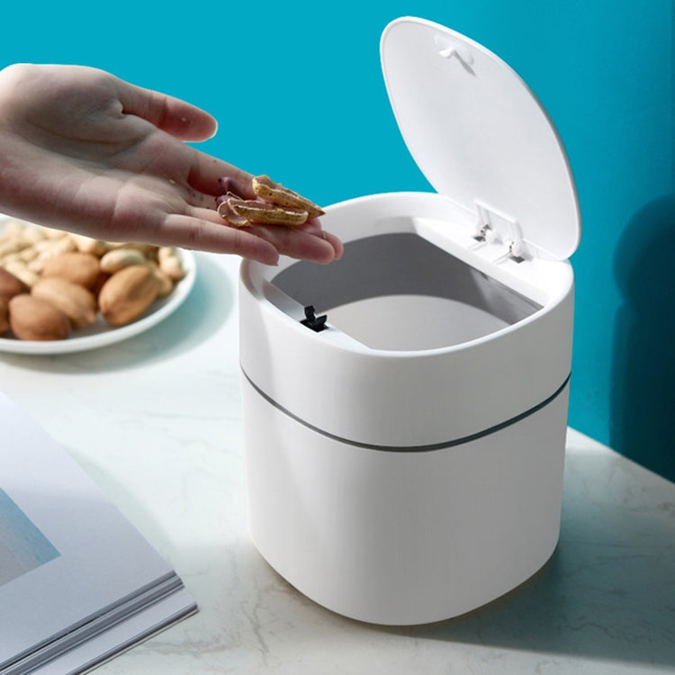 Thùng rác mini để bàn có nắp đậy, hộp chứa rác dọn dẹp hình trụ, kiểu đẩy, miệng lật