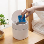 Thùng rác mini để bàn có nắp đậy, hộp chứa rác dọn dẹp hình trụ, kiểu đẩy, miệng lật