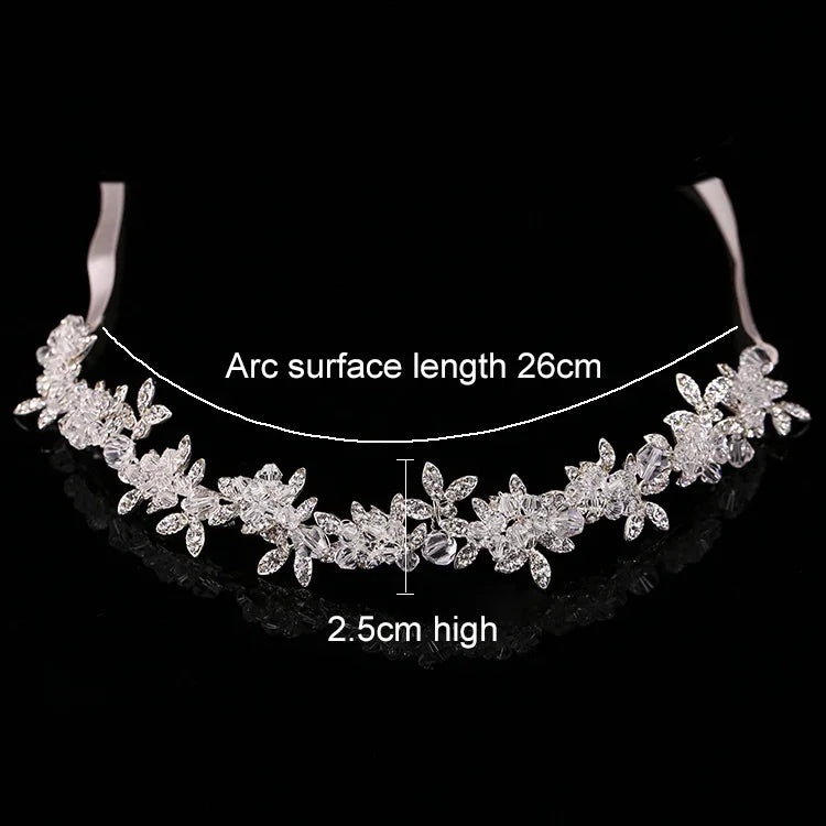 Phụ kiện tóc cưới vương miện cô dâu pha lê quý phái ruy băng satin vương miện băng đô
