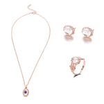 Bộ trang sức nữ gồm dây chuyền, bông tai, nhẫn đá Opal pha lê