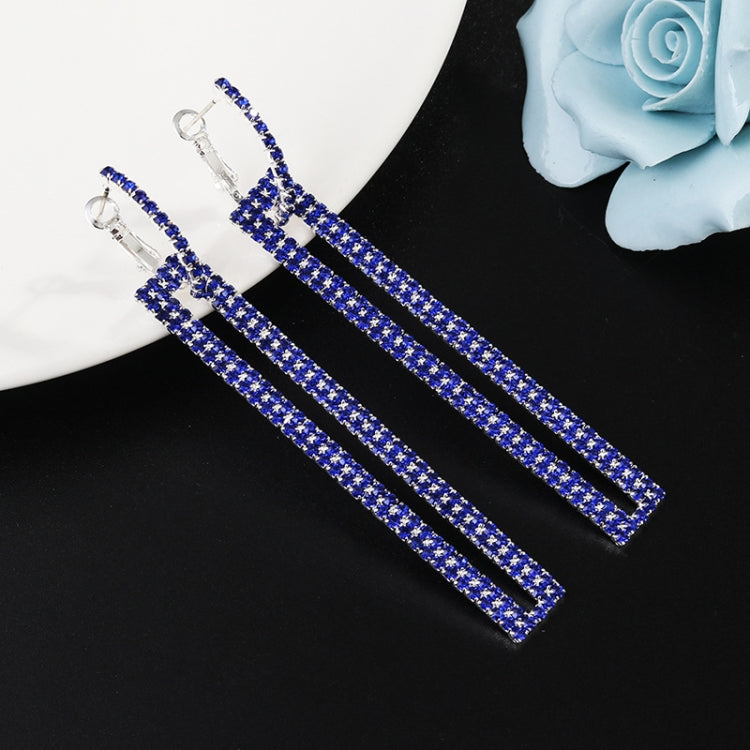 Fashion Long Geometric Drop Earrings Luxury Gold Silver Color Rectangle Rhinestone Earring, Blue, Gold, Rose Gold, Silver