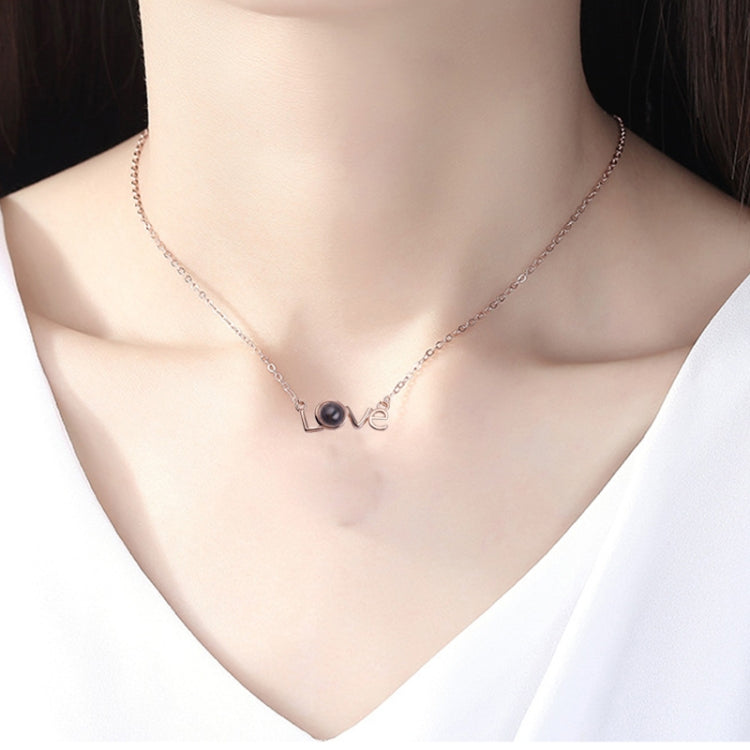 Dây chuyền mặt dây chuyền thư tình chiếu hình "Tôi yêu bạn" 100 ngôn ngữ, màu vàng hồng thư tình, bạc thư tình