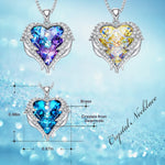 Women Fashion Angel Wings Crystals Heart Necklaces