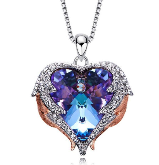 Women Fashion Angel Wings Crystals Heart Necklaces
