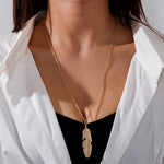 Simple Classic pendant Necklace Feather Necklace Long Sweater Chain Jewelry choker Necklace for Women, Gold, Silver