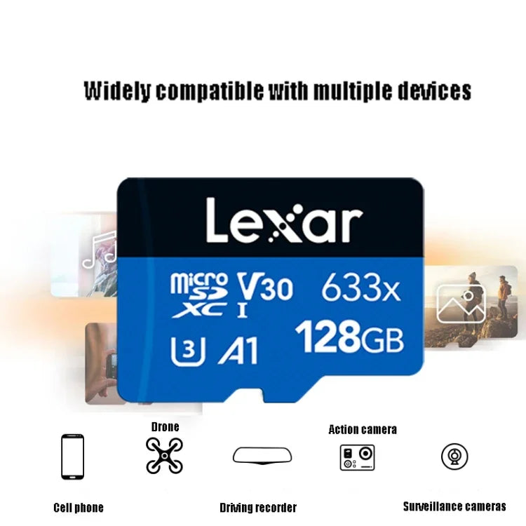 Thẻ nhớ điện thoại di động Lexar 633x 128GB tốc độ cao dành riêng cho ghi hình xe TF, 128GB