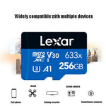 Thẻ nhớ điện thoại di động Lexar 633x 256GB tốc độ cao dành riêng cho ghi hình xe TF, thẻ nhớ flash mở rộng chuyển đổi, 256GB