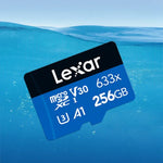 Thẻ nhớ điện thoại di động Lexar 633x 256GB tốc độ cao dành riêng cho ghi hình xe TF, thẻ nhớ flash mở rộng chuyển đổi, 256GB