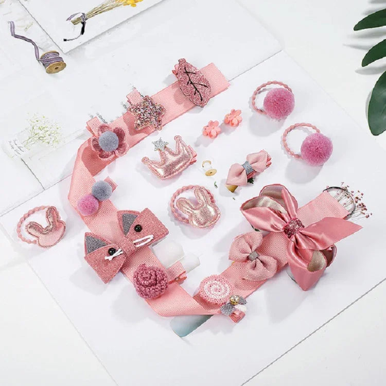 Bộ 18 món phụ kiện tóc cho bé gái kẹp tóc nhẫn tóc hộp, TBD077045401A, TBD077045401B, TBD077045401C, TBD077045401D, TBD077045401E