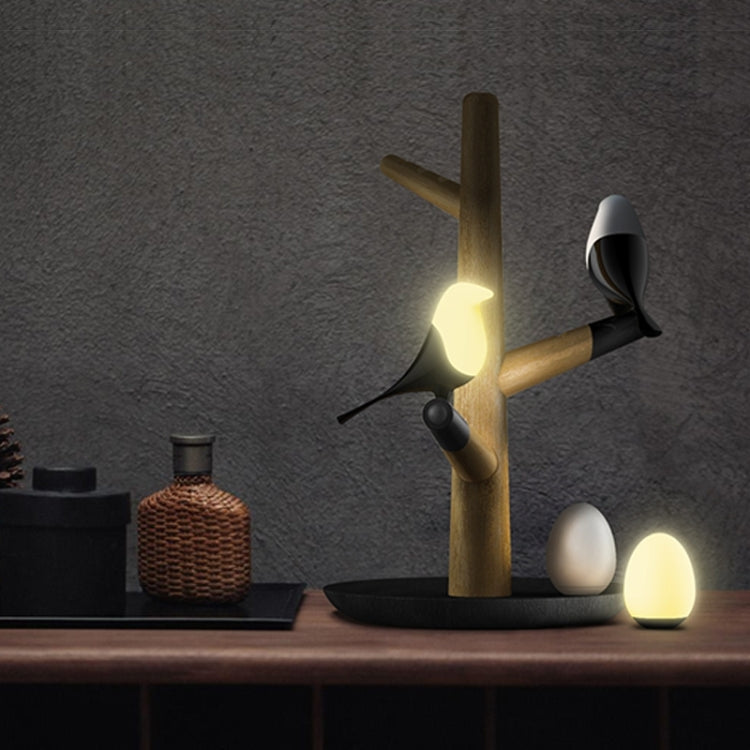 Đèn bàn LED cảm biến chuyển động thông minh Lucky Bird đế gỗ cho phòng khách phòng ngủ, 2 chim 1 trứng, 2 chim 2 trứng