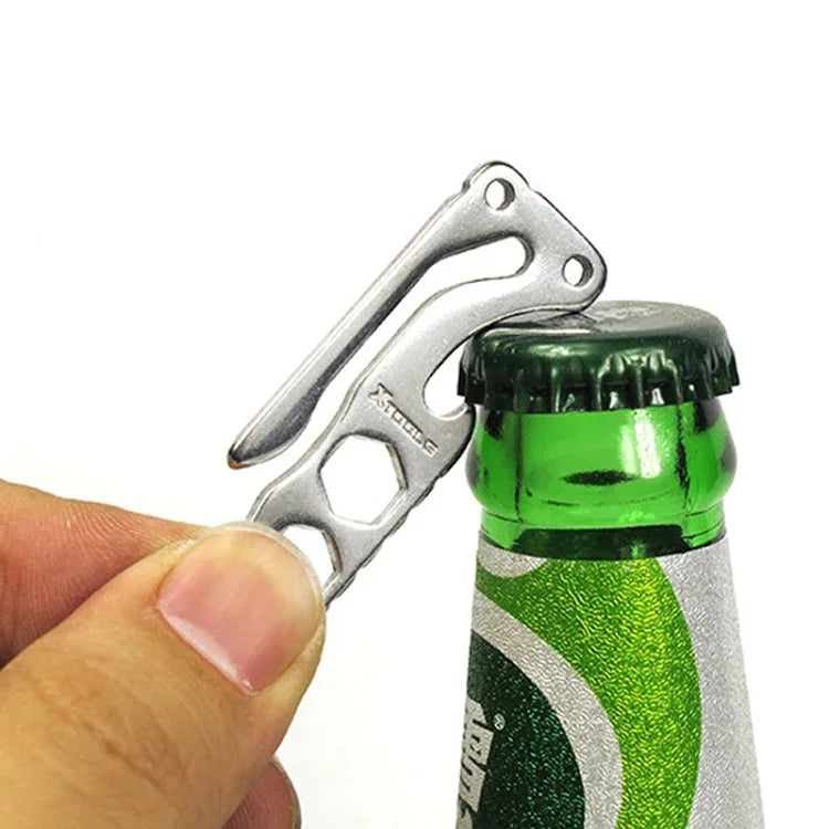 Móc chìa khóa bằng thép không gỉ carbon, mở nắp chai, dụng cụ EDC thể thao ngoài trời cắm trại