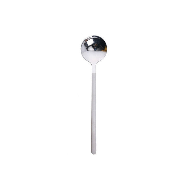 Phụ kiện mini muỗng cà phê, muỗng tráng miệng nhà bếp hình tròn, muỗng cà phê bằng thép không gỉ, dài 13cm, 15cm, 17cm