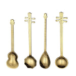 Muỗng khuấy cà phê bằng thép không gỉ hình nhạc cụ sáng tạo, guitar bạc, bát giác bạc, đàn lute bạc, đàn nguyệt bạc, guitar titan vàng, bát giác titan vàng, đàn lute titan vàng, đàn nguyệt titan vàng, guitar vàng hồng