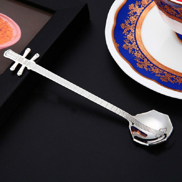 Muỗng khuấy cà phê bằng thép không gỉ hình nhạc cụ sáng tạo, guitar bạc, bát giác bạc, đàn lute bạc, đàn nguyệt bạc, guitar titan vàng, bát giác titan vàng, đàn lute titan vàng, đàn nguyệt titan vàng, guitar vàng hồng