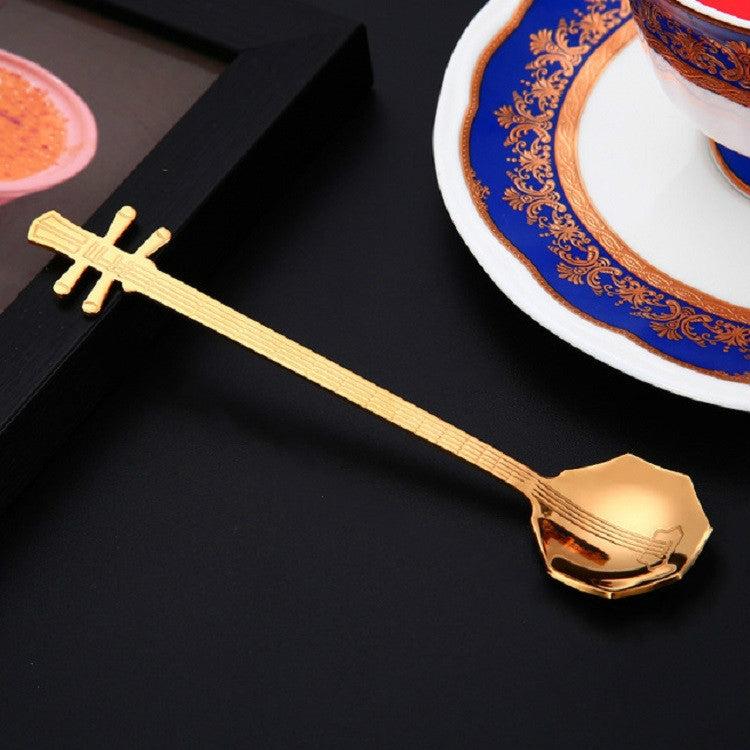 Muỗng khuấy cà phê bằng thép không gỉ hình nhạc cụ sáng tạo, guitar bạc, bát giác bạc, đàn lute bạc, đàn nguyệt bạc, guitar titan vàng, bát giác titan vàng, đàn lute titan vàng, đàn nguyệt titan vàng, guitar vàng hồng