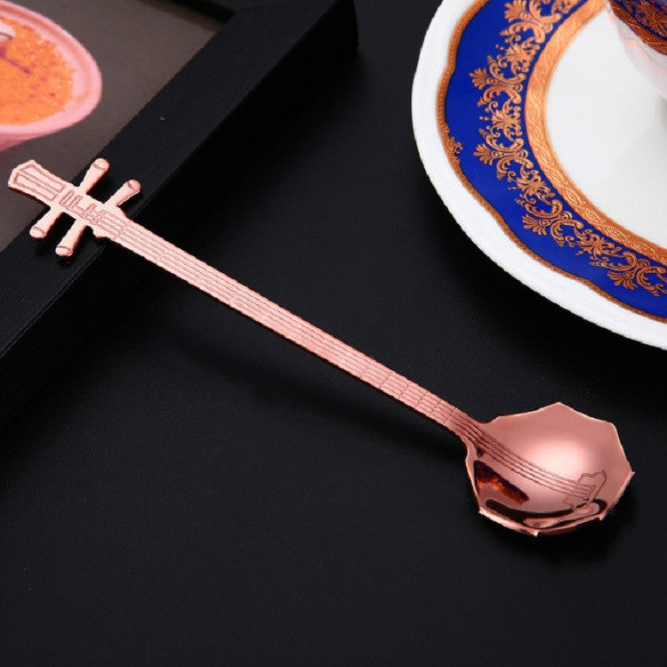 Muỗng khuấy cà phê bằng thép không gỉ hình nhạc cụ sáng tạo, guitar bạc, bát giác bạc, đàn lute bạc, đàn nguyệt bạc, guitar titan vàng, bát giác titan vàng, đàn lute titan vàng, đàn nguyệt titan vàng, guitar vàng hồng