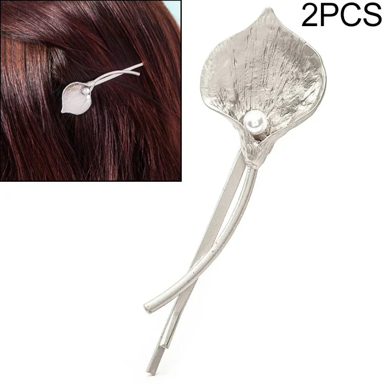 2 chiếc kẹp tóc cưới thời trang hoa cài tóc kim loại đặc hình lá ngọc trai