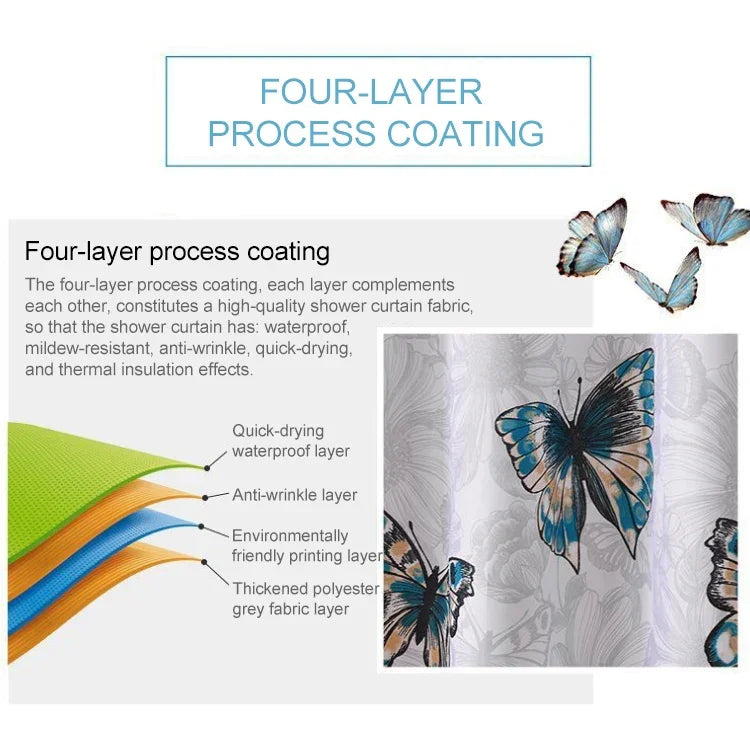Rèm phòng tắm chống thấm polyester hình bướm Có thể giặt, 80x180cm, 120x180cm