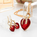 Bộ 3 món nữ trang bộ bông tai và dây chuyền hình trái tim đá Zircon