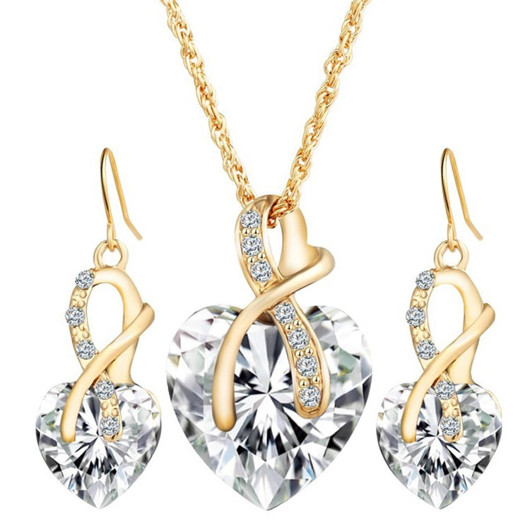Bộ 3 món nữ trang bộ bông tai và dây chuyền hình trái tim đá Zircon