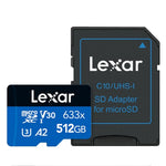 Thẻ nhớ flash Lexar 633x 512GB tốc độ cao cho camera thể thao, điện thoại di động TF, thẻ nhớ ghi hình xe, 512GB