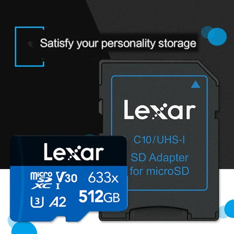 Thẻ nhớ flash Lexar 633x 512GB tốc độ cao cho camera thể thao, điện thoại di động TF, thẻ nhớ ghi hình xe, 512GB