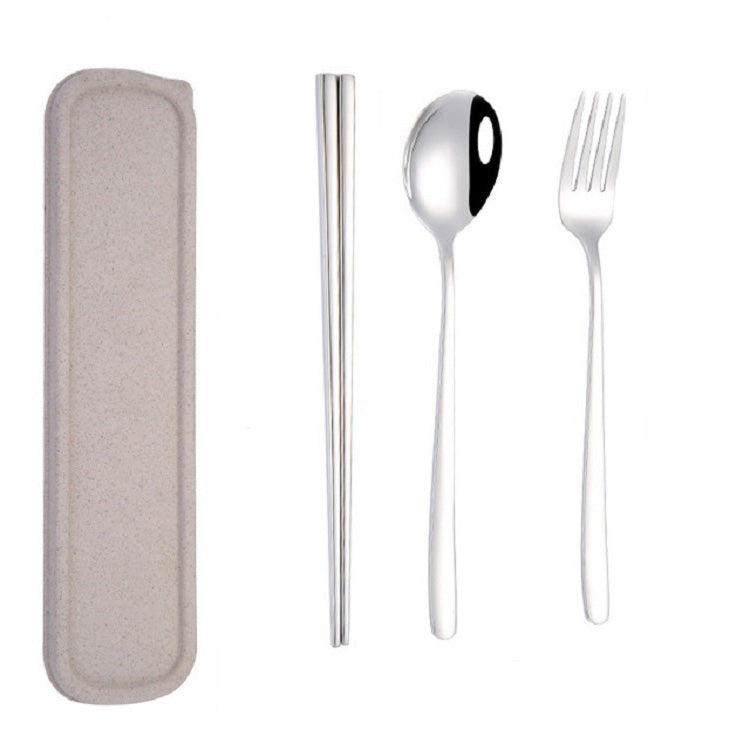 Bộ 3 món dụng cụ ăn bằng thép không gỉ di động sáng tạo gồm đũa, thìa, nĩa làm quà, thép, màu đen, hồng, đỏ, xanh dương