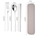 Bộ 3 món dụng cụ ăn bằng thép không gỉ di động sáng tạo gồm đũa, thìa, nĩa làm quà, thép, màu đen, hồng, đỏ, xanh dương