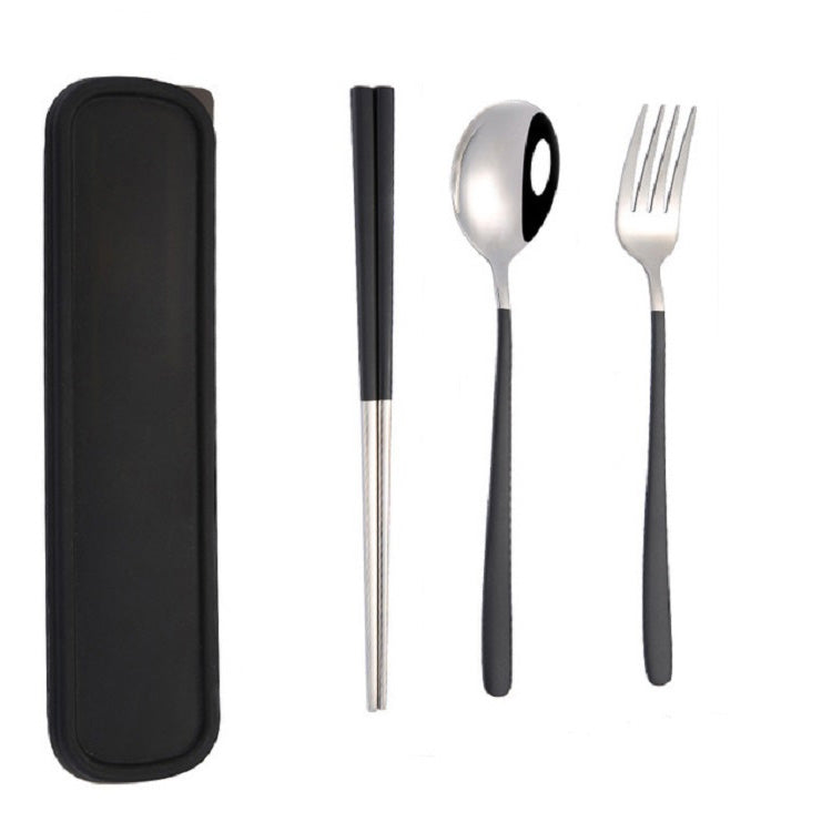 Bộ 3 món dụng cụ ăn bằng thép không gỉ di động sáng tạo gồm đũa, thìa, nĩa làm quà, thép, màu đen, hồng, đỏ, xanh dương