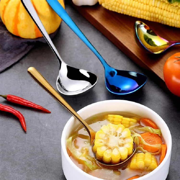 Thìa sốt thép không gỉ sáng tạo đầu lớn cán dài, màu vàng, vàng hồng, nhiều màu