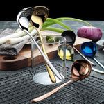 Thìa sốt thép không gỉ sáng tạo đầu lớn cán dài, màu vàng, vàng hồng, nhiều màu