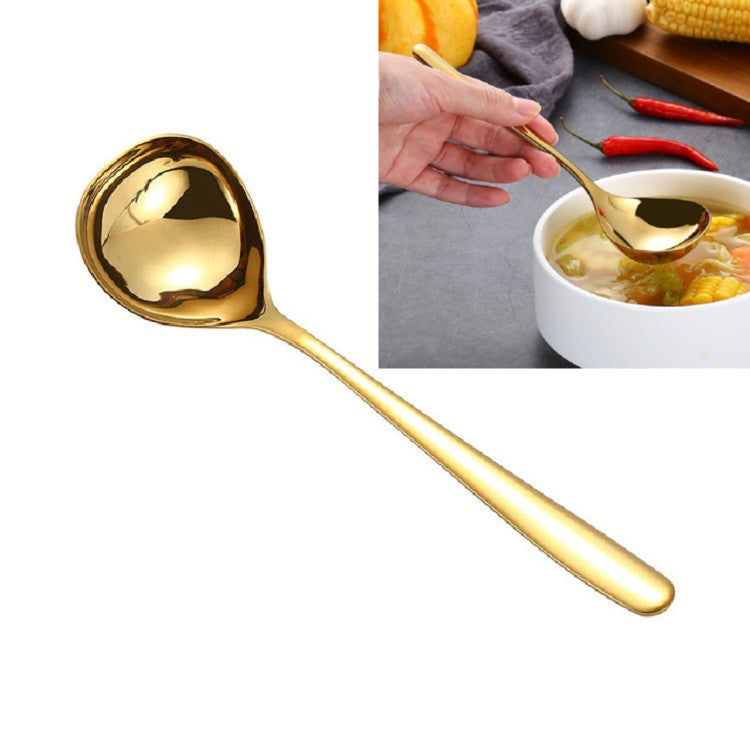Thìa sốt thép không gỉ sáng tạo đầu lớn cán dài, màu vàng, vàng hồng, nhiều màu