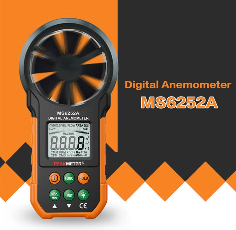 Máy đo tốc độ gió và lưu lượng không khí hiển thị kỹ thuật số chính xác cao PEAKMETER, MS6252A đo tốc độ gió, lưu lượng không khí, MS6252B đo nhiệt độ, độ ẩm, USB