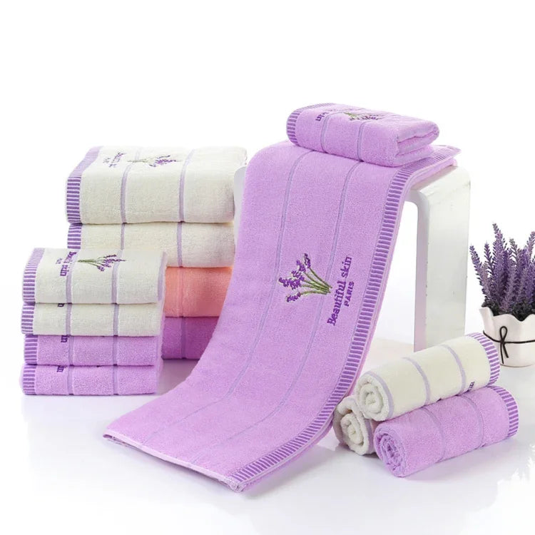 Khăn mặt sọc dày bằng cotton nguyên chất Họa tiết oải hương Khăn mặt thấm hút