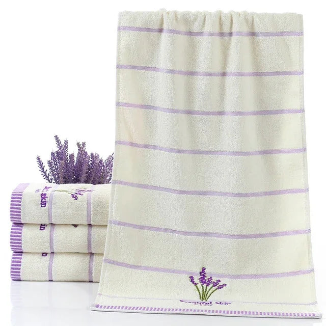 Khăn mặt sọc dày bằng cotton nguyên chất Họa tiết oải hương Khăn mặt thấm hút