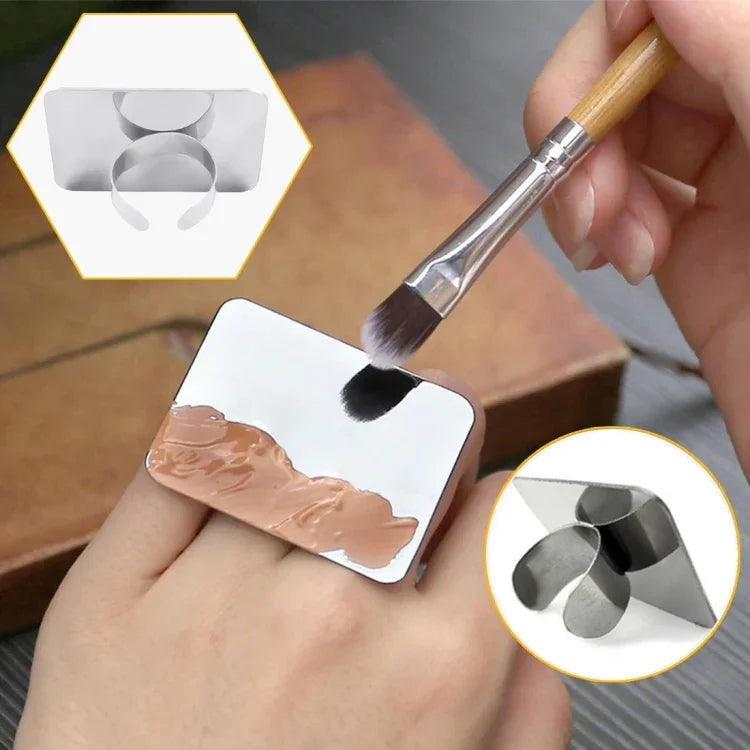 Bảng Màu Vòng Ngón Tay Làm Móng Salon Bảng Trộn Kem Nền Dụng Cụ Trang Điểm Đĩa Thép Không Gỉ Hình Vuông Nhỏ