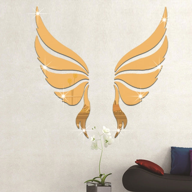 Decal dán tường trang trí ba chiều pha lê cánh thiên thần gương trang trí phòng ngủ