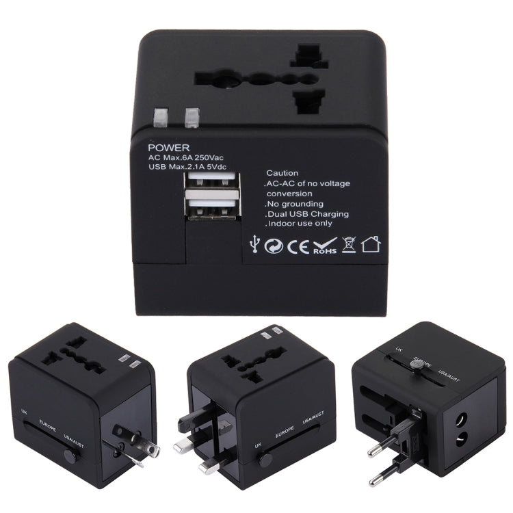 Adapter Sạc Ổ Cắm USB Đôi 5V 2.1A, Phích Cắm UK / EU / US / AU, 5V 2.1A