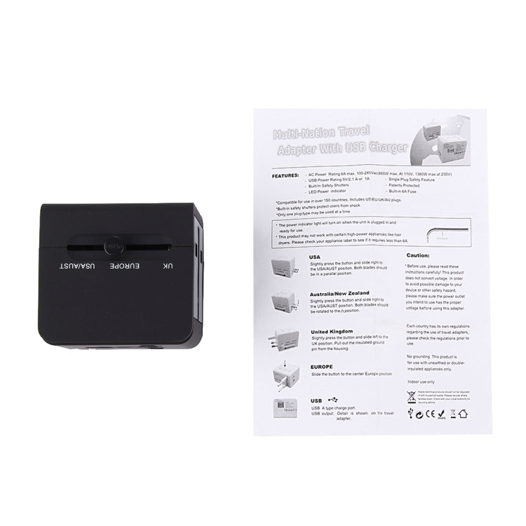 Adapter Sạc Ổ Cắm USB Đôi 5V 2.1A, Phích Cắm UK / EU / US / AU, 5V 2.1A
