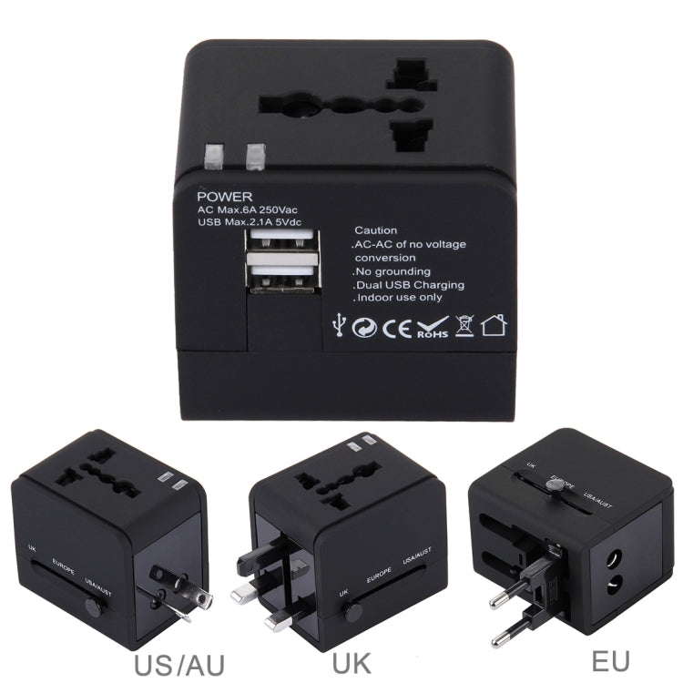 Adapter Sạc Ổ Cắm USB Đôi 5V 2.1A, Phích Cắm UK / EU / US / AU, 5V 2.1A