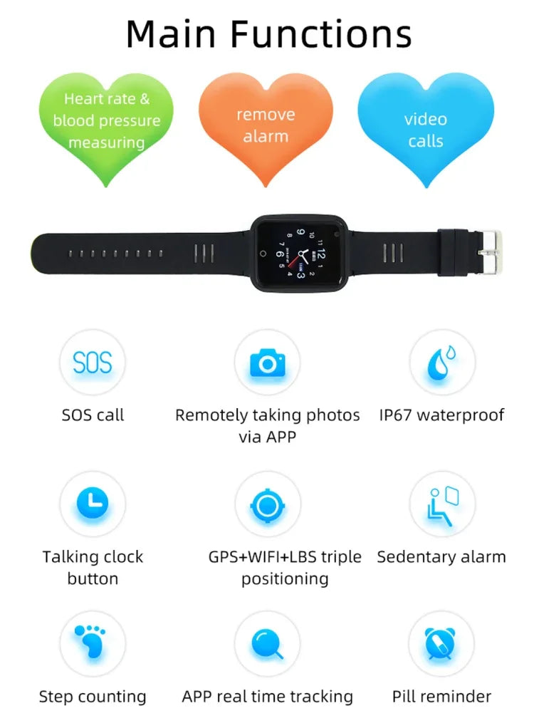 Đồng hồ định vị thông minh REACHFAR RF-V46-B, hỗ trợ SOS / Camera / Quản lý sức khỏe / 4G LTE / Huyết áp / Nhịp tim, dành cho Bắc Mỹ / Nam Mỹ, RF-V46-B